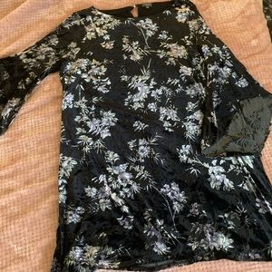 Vampy Velvet Floral Dress with Bell Sleeves